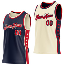 Загрузить изображение в средство просмотра галереи, Custom Reversible Navy Red-Cream Double Side Star Sublimation Basketball Suit Jersey
