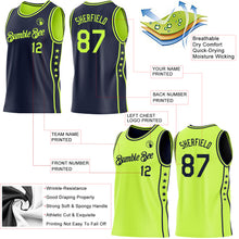 Charger l'image dans la galerie, Custom Reversible Navy Neon Green Double Side Star Sublimation Basketball Suit Jersey
