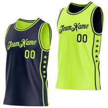 Charger l'image dans la galerie, Custom Reversible Navy Neon Green Double Side Star Sublimation Basketball Suit Jersey
