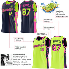 Charger l'image dans la galerie, Custom Reversible Navy Neon Green-Pink Double Side Star Sublimation Basketball Suit Jersey
