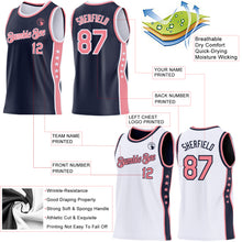 Laden Sie das Bild in den Galerie-Viewer, Custom Reversible Navy Medium Pink-White Double Side Star Sublimation Basketball Suit Jersey
