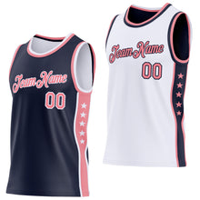 Laden Sie das Bild in den Galerie-Viewer, Custom Reversible Navy Medium Pink-White Double Side Star Sublimation Basketball Suit Jersey
