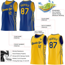 Загрузить изображение в средство просмотра галереи, Custom Reversible Royal Gold Double Side Star Sublimation Basketball Suit Jersey
