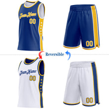 Load image into Gallery viewer, Custom Reversible Royal Gold-White Double Side Star Sublimation Basketball Suit Jersey

