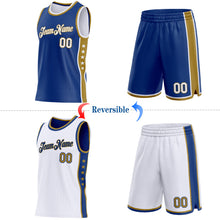 Laden Sie das Bild in den Galerie-Viewer, Custom Reversible Royal White-Old Gold Double Side Star Sublimation Basketball Suit Jersey
