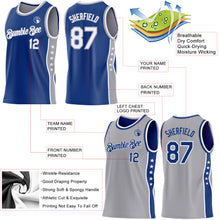 Laden Sie das Bild in den Galerie-Viewer, Custom Reversible Royal White-Gray Double Side Star Sublimation Basketball Suit Jersey
