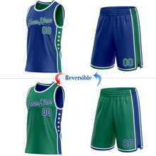 Laden Sie das Bild in den Galerie-Viewer, Custom Reversible Royal Kelly Green-White Double Side Star Sublimation Basketball Suit Jersey
