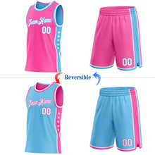 Laden Sie das Bild in den Galerie-Viewer, Custom Reversible Pink White-Sky Blue Double Side Star Sublimation Basketball Suit Jersey
