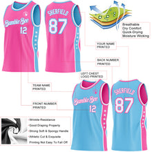 Laden Sie das Bild in den Galerie-Viewer, Custom Reversible Pink White-Sky Blue Double Side Star Sublimation Basketball Suit Jersey
