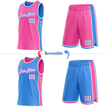 Charger l'image dans la galerie, Custom Reversible Pink White-Powder Blue Double Side Star Sublimation Basketball Suit Jersey
