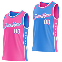 Charger l'image dans la galerie, Custom Reversible Pink White-Powder Blue Double Side Star Sublimation Basketball Suit Jersey
