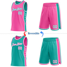 Load image into Gallery viewer, Custom Reversible Pink White-Aqua Double Side Star Sublimation Basketball Suit Jersey
