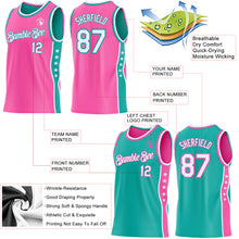 Load image into Gallery viewer, Custom Reversible Pink White-Aqua Double Side Star Sublimation Basketball Suit Jersey
