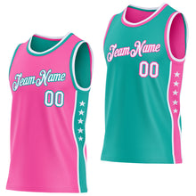 Load image into Gallery viewer, Custom Reversible Pink White-Aqua Double Side Star Sublimation Basketball Suit Jersey
