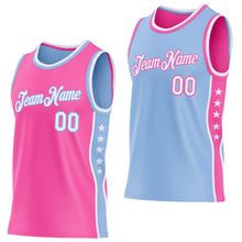Laden Sie das Bild in den Galerie-Viewer, Custom Reversible Pink White-Light Blue Double Side Star Sublimation Basketball Suit Jersey
