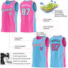 Load image into Gallery viewer, Custom Reversible Pink White Sky Blue-Black Double Side Star Sublimation Basketball Suit Jersey
