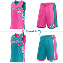 Charger l'image dans la galerie, Custom Reversible Pink White Teal-Black Double Side Star Sublimation Basketball Suit Jersey
