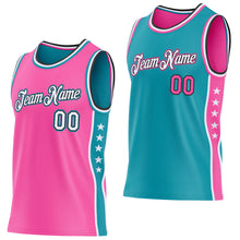 Charger l'image dans la galerie, Custom Reversible Pink White Teal-Black Double Side Star Sublimation Basketball Suit Jersey
