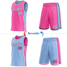 Laden Sie das Bild in den Galerie-Viewer, Custom Reversible Pink White Light Blue-Black Double Side Star Sublimation Basketball Suit Jersey
