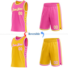 Load image into Gallery viewer, Custom Reversible Pink White-Gold Double Side Star Sublimation Basketball Suit Jersey
