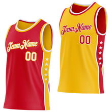 Laden Sie das Bild in den Galerie-Viewer, Custom Reversible Red White-Gold Double Side Star Sublimation Basketball Suit Jersey
