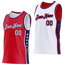 Laden Sie das Bild in den Galerie-Viewer, Custom Reversible Red White-Navy Double Side Star Sublimation Basketball Suit Jersey
