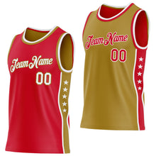 Laden Sie das Bild in den Galerie-Viewer, Custom Reversible Red White-Old Gold Double Side Star Sublimation Basketball Suit Jersey
