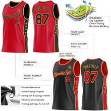 Laden Sie das Bild in den Galerie-Viewer, Custom Reversible Red Black-Old Gold Double Side Star Sublimation Basketball Suit Jersey
