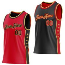 Laden Sie das Bild in den Galerie-Viewer, Custom Reversible Red Black-Old Gold Double Side Star Sublimation Basketball Suit Jersey
