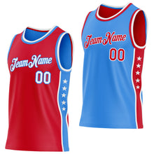Laden Sie das Bild in den Galerie-Viewer, Custom Reversible Red White-Powder Blue Double Side Star Sublimation Basketball Suit Jersey
