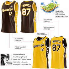Laden Sie das Bild in den Galerie-Viewer, Custom Reversible Brown White-Gold Double Side Star Sublimation Basketball Suit Jersey
