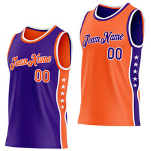 Load image into Gallery viewer, Custom Reversible Purple Orange-White Double Side Star Sublimation Basketball Suit Jersey
