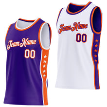Load image into Gallery viewer, Custom Reversible Purple White-Orange Double Side Star Sublimation Basketball Suit Jersey
