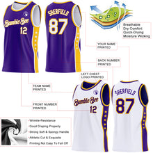 Charger l'image dans la galerie, Custom Reversible Purple White-Gold Double Side Star Sublimation Basketball Suit Jersey
