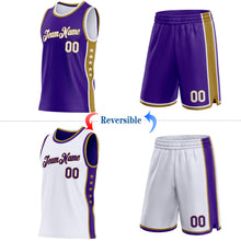 Load image into Gallery viewer, Custom Reversible Purple White-Old Gold Double Side Star Sublimation Basketball Suit Jersey
