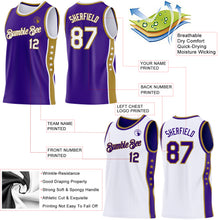 Load image into Gallery viewer, Custom Reversible Purple White-Old Gold Double Side Star Sublimation Basketball Suit Jersey
