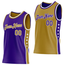 Charger l'image dans la galerie, Custom Reversible Purple Old Gold-White Double Side Star Sublimation Basketball Suit Jersey
