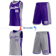 Load image into Gallery viewer, Custom Reversible Purple White-Gray Double Side Star Sublimation Basketball Suit Jersey
