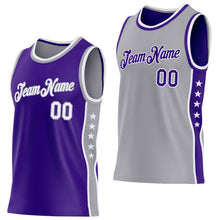 Load image into Gallery viewer, Custom Reversible Purple White-Gray Double Side Star Sublimation Basketball Suit Jersey
