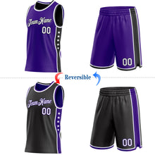 Load image into Gallery viewer, Custom Reversible Purple White-Black Double Side Star Sublimation Basketball Suit Jersey
