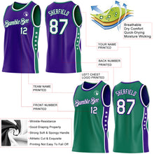 Загрузить изображение в средство просмотра галереи, Custom Reversible Purple White-Kelly Green Double Side Star Sublimation Basketball Suit Jersey
