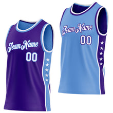 Laden Sie das Bild in den Galerie-Viewer, Custom Reversible Purple White-Lakes Blue Double Side Star Sublimation Basketball Suit Jersey
