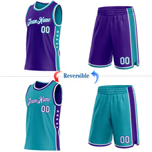 Laden Sie das Bild in den Galerie-Viewer, Custom Reversible Purple White-Teal Double Side Star Sublimation Basketball Suit Jersey
