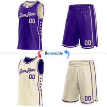 Load image into Gallery viewer, Custom Reversible Purple Cream Double Side Star Sublimation Basketball Suit Jersey

