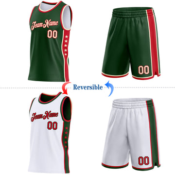 Custom Reversible Green Cream-Red Double Side Star Sublimation Basketball Suit Jersey