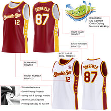 Load image into Gallery viewer, Custom Reversible Crimson White-Gold Double Side Star Sublimation Basketball Suit Jersey
