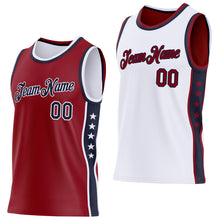 Charger l'image dans la galerie, Custom Reversible Crimson Navy-White Double Side Star Sublimation Basketball Suit Jersey
