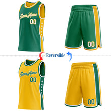 Laden Sie das Bild in den Galerie-Viewer, Custom Reversible Kelly Green White-Gold Double Side Star Sublimation Basketball Suit Jersey
