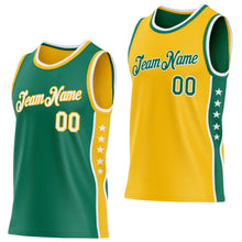 Laden Sie das Bild in den Galerie-Viewer, Custom Reversible Kelly Green White-Gold Double Side Star Sublimation Basketball Suit Jersey
