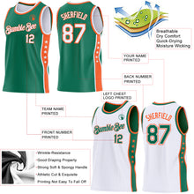 Laden Sie das Bild in den Galerie-Viewer, Custom Reversible Kelly Green White-Orange Double Side Star Sublimation Basketball Suit Jersey
